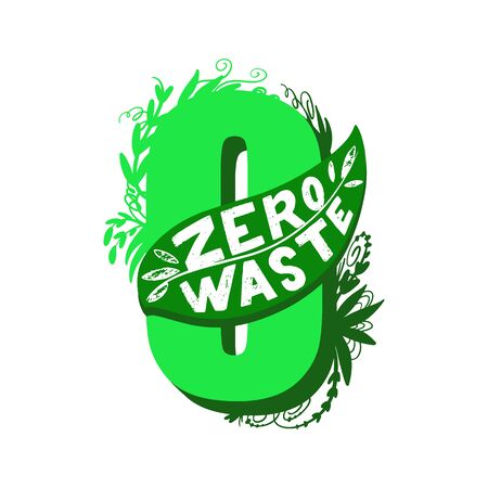 Expressive lettering zero waste, propaganda sticker for a clean environment, save the planet. Phrase zero waste for eco bloggers, nature conservation articlesのイラスト素材