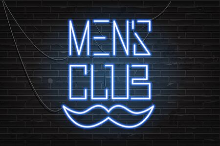 Neon sign mens club on the dark bricks background. Vector illustrationのイラスト素材