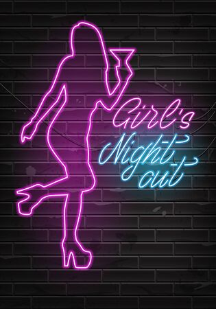 Advertising poster neon design Girls Night out. Party Invitation Booklet for Girls. Neon sign. Vector illustrationのイラスト素材