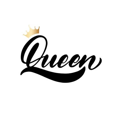 Trendy lettering Queen with gold crown image for printのイラスト素材