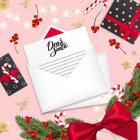 Dear Santa lettering. Letterhead to santa claus. Order a gift for Christmasのイラスト素材