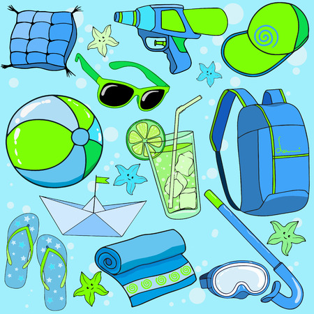 Summer beach set for kidsのイラスト素材