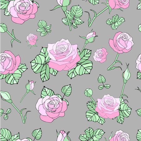 Seamless pattern with pink roses. Vintage floral backgroundのイラスト素材