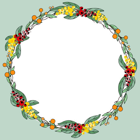 Berries and leaves frame or wreath design templateのイラスト素材