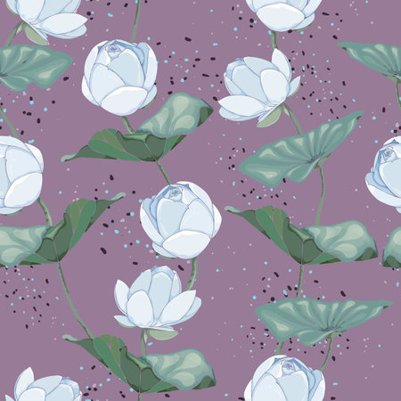 Seamless pattern with lotus flowers and leaves. Vector design for paper, cover, fabric, interior decorのイラスト素材