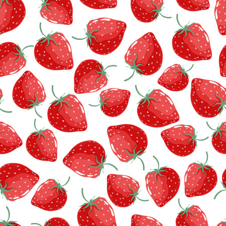 Red strawberry seamless pattern . Print for packaging, fabrics, wallpapers, textiles. Vector illustration.のイラスト素材