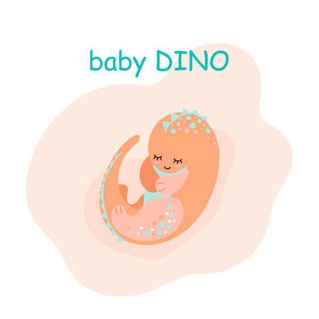 Poster with cute baby dinosaur with lettering. Childrens cartoon style. Design for textiles, clothing, prints, postcardsのイラスト素材