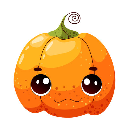 Cute kawaii pumpkin for fun Halloween holiday. Smiling funny character for festive autumn designs. Vector illustration on white backgroundのイラスト素材