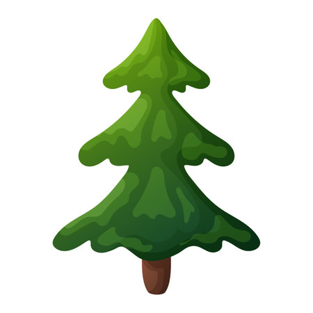 Green fluffy Christmas tree not decorated. Symbol of New Year and Christmas. Vector illustration of coniferous tree on white backgroundのイラスト素材