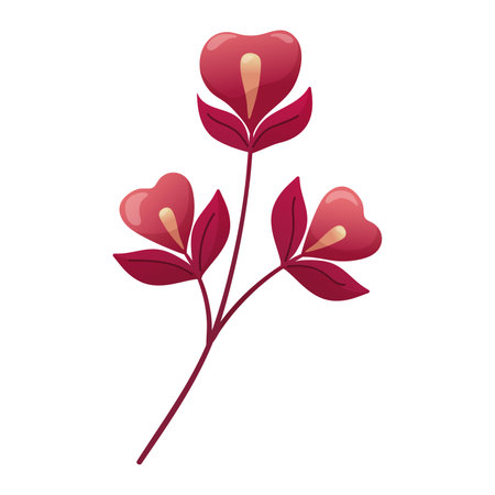 Beautiful single branch with bright pink flowers isolated on white background. Vector botanical element for Valentine s Day. Perfect for romantic cards, logo, decorations, spring and summer designs.のイラスト素材