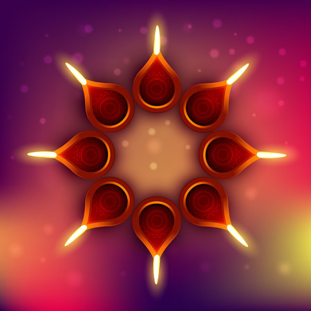 diwali diya on colorful backgroundのイラスト素材