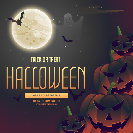 halloween night pumpkins on the moon backgroundのイラスト素材