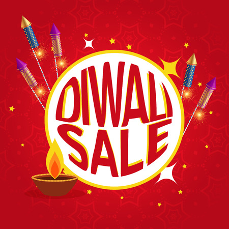 diwali sale poster with festival crackers and diyaのイラスト素材