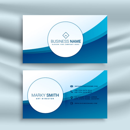 business card template with blue abstract waveのイラスト素材