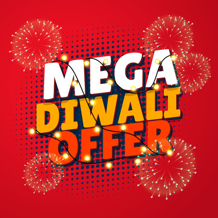 mega diwali sale template with fireworks and hanging lampsのイラスト素材