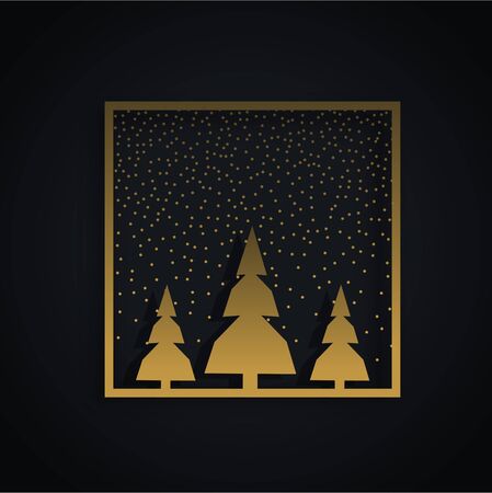 amazing christmas festival design with three trees and golden frameのイラスト素材