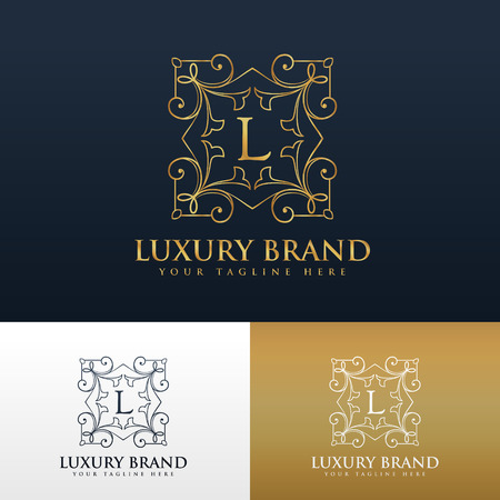 vintage floral style monogram logo design for letter Lのイラスト素材