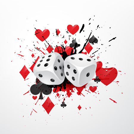 abstract dice background with splatter and playing card symbolsのイラスト素材