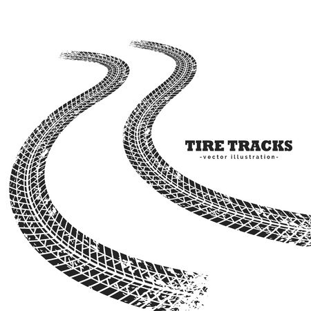 Road tire tracks on white background in perspectiveのイラスト素材