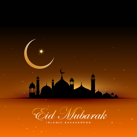 awesome eid mubarak background with mosque and moonのイラスト素材