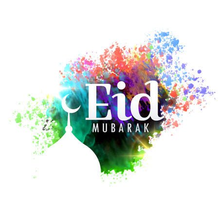 Eid mubarak festival greeting card design with watercolor effectのイラスト素材
