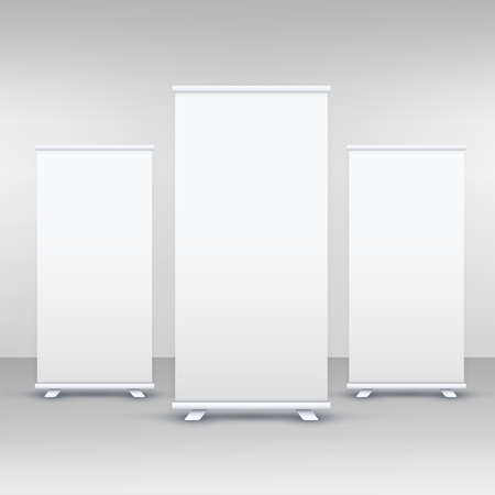 three standee or rollup banner display mockupのイラスト素材