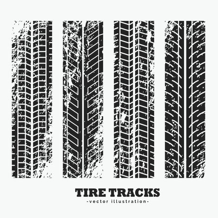 set of four grungy wheel tire tracksのイラスト素材