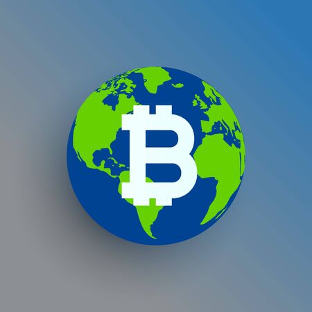 bitcoin symbol on world mapのイラスト素材