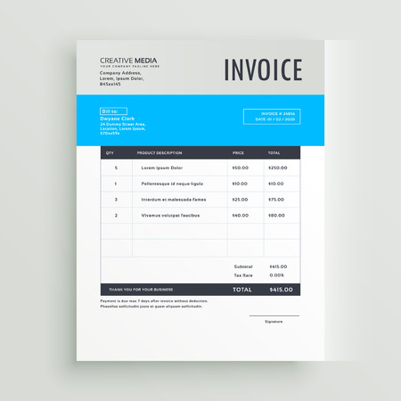 blue invoice template design in simple styleのイラスト素材