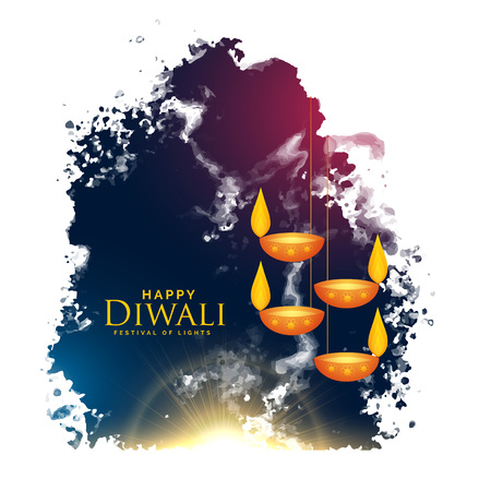 watercolor splash with hanging diwali lamps vector backgroundのイラスト素材