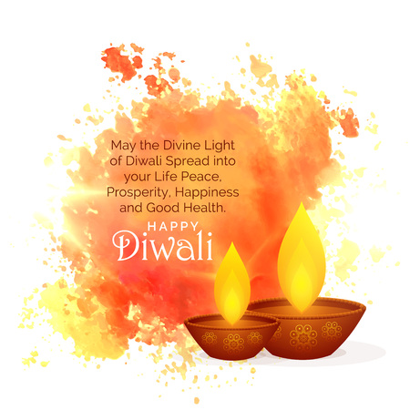 awesome diwali festival wishes with watercolor splash and diyaのイラスト素材