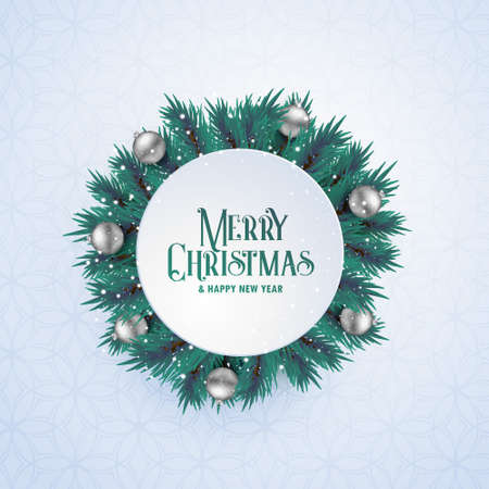 christmas tree leaves circle frame for seasonal greetingのイラスト素材