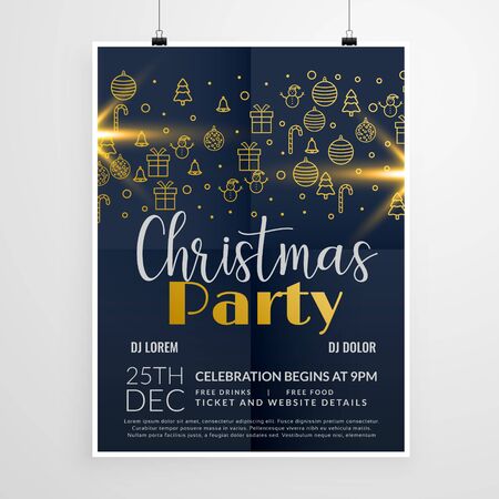 Dark merry Christmas party event flyer poster design template.のイラスト素材