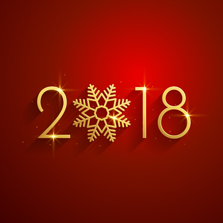 Happy New Year 2018 red golden background design, vector illustration.のイラスト素材