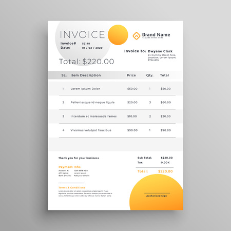 Stylish yellow vector invoice templateのイラスト素材