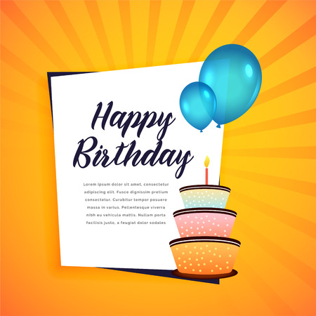 happy birthday greeting card with cake and balloonsのイラスト素材