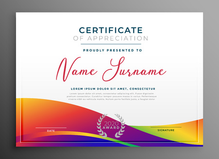 certificate template with colorful vibrant wavy shapeのイラスト素材