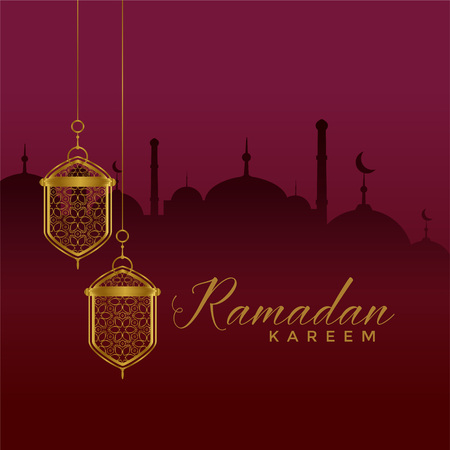 elegant ramadan kareem festival greeting with hanging lanternのイラスト素材