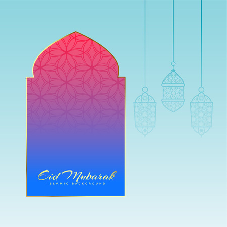 mosque door with hanging lamps for eid festivalのイラスト素材