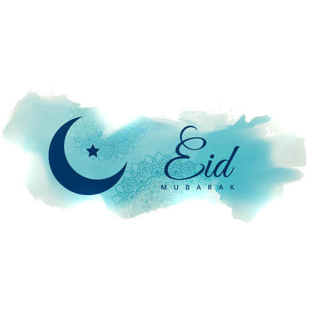 eid mubarak greeting with blue watercolor bannerのイラスト素材