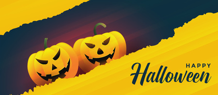 happy halloween laughing pumpkins on yellow banner backgroundのイラスト素材