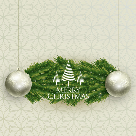 realistic christmas balls and tree leaves backgroungのイラスト素材