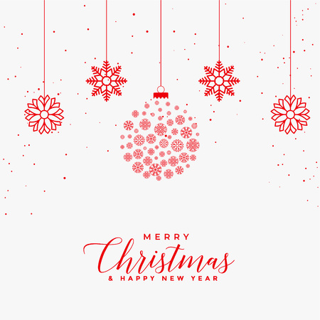 lovely merry christmas white card with red snowflakes ballsのイラスト素材