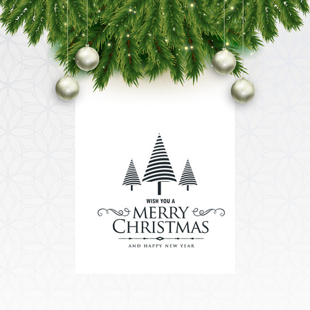 merry christmas lovely greeting with leaves and ballsのイラスト素材