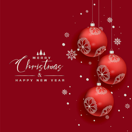 beautiful christmas balls snowflakes red greeting backgroundのイラスト素材