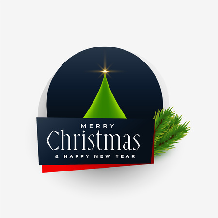 merry christmas label design with tree and leavesのイラスト素材