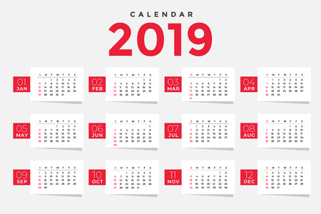 clean 2019 calendar template designのイラスト素材