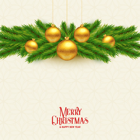 elegant christmas tree leaves and golden balls backgroundのイラスト素材