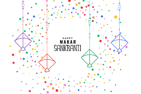 makar sankranti kites with colorful confetti backgroundのイラスト素材