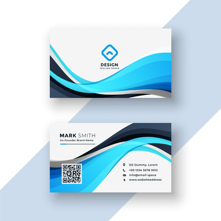 abstract blue wavy business card templateのイラスト素材